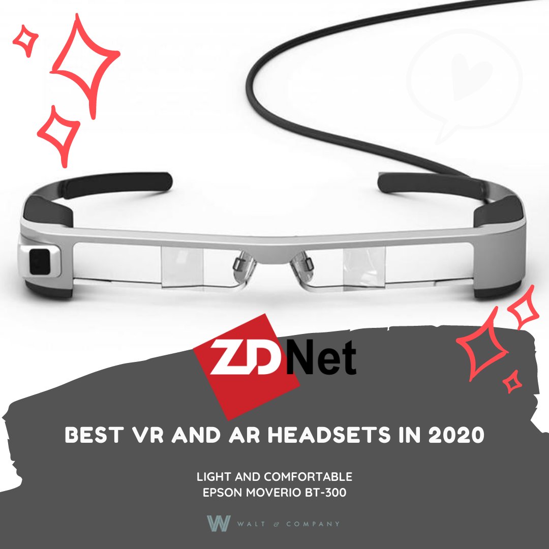 waltcomm's tweet photo. Client @EpsonAmerica's #Moverio BT-300 #AR smart glasses were featured as the "light and comfortable" #HMD in @ZDNet's "Best VR and AR Headsets in 2020." https://t.co/d30eOKOXLW #AugmentedReality #ARsmartglasses #clientcoverage https://t.co/fqSFE8FEha