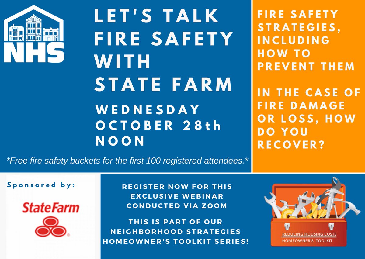 IN TWO WEEKS! "Let's Talk Fire Safety w/ <a href="/StateFarm/">State Farm</a>.  
We'll discuss fire safety, including strategies and steps to take to avoid fires and how to recover.
*FREE Fire Safety Buckets for the first 100 registered attendees.*
Register @ zoom.us/webinar/regist…
