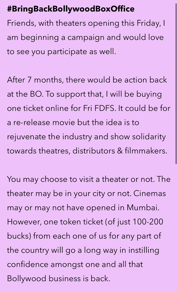 Tutejajoginder's tweet photo. #BringBackBollywoodBoxOffice
If you are a film lover, kindly Like & RT this
It’s very rarely that I ask you to do that. However, here I am requesting you for that.
Theaters are back open and your simple gesture here, even with a RT, will go a long way in reviving the industry https://t.co/XDvuVL6cCh