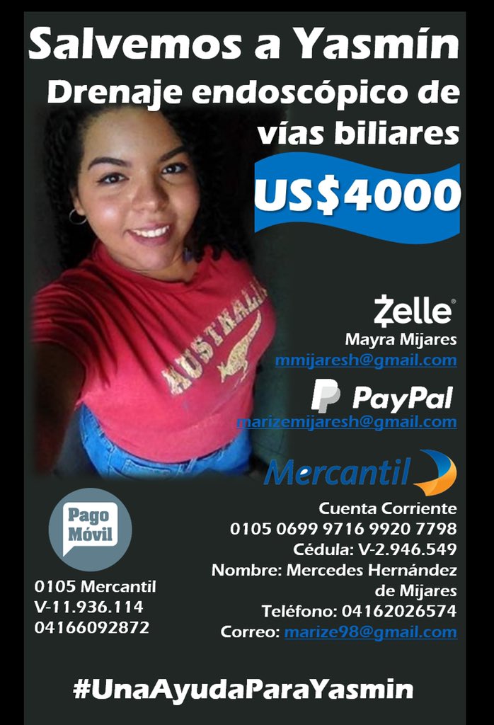 Seré franco, el caso es tan urgente que le practicarán la cirugía a mi prima Yasmín mañana, aún cuando no tenemos el dinero completo. 

Llevamos recaudado el 60% del monto.

Llegamos a un acuerdo con la clínica de dar un adelanto y terminar de cancelar cuando le den el alta.