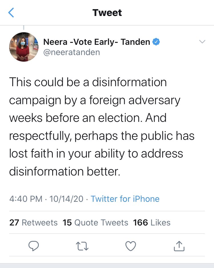 Honorable mention goes to  @neeratanden, whose impulse to censor her political opponents I find zero percent surprising.