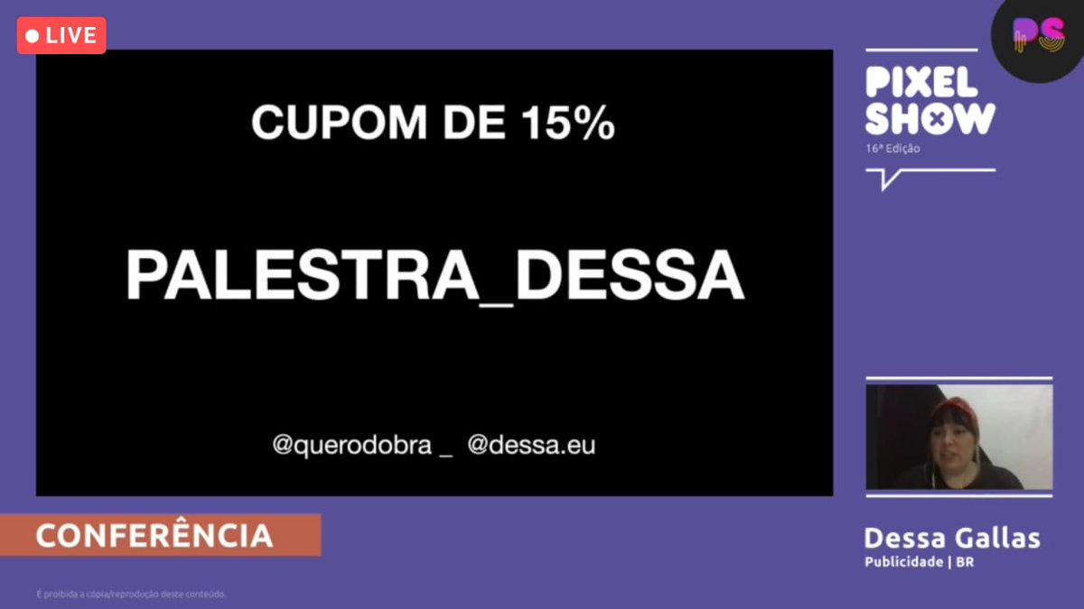 pixelshow's tweet photo. Se liga nesse código q a Dessa Gallas da @querodobra liberou pro pessoal do #PixelShow2020 vvv https://t.co/tYR81qMZgd