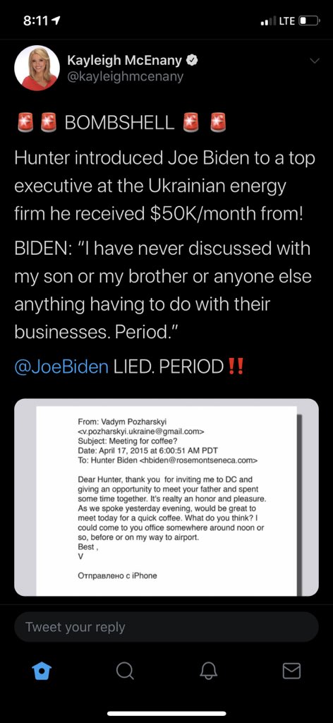 BlakeGlaser's tweet photo. Since @Twitter is proving how corrupt and politically bias they are by deleting a post from @kayleighmcenany regarding Joe and Hunter Biden, here’s the tweet in a screenshot https://t.co/KaoT0udPYT