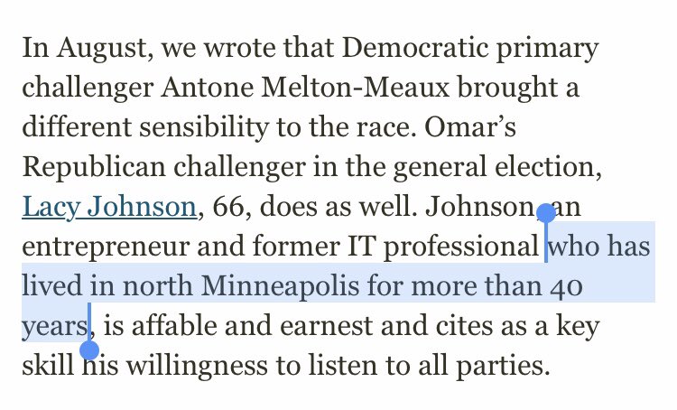 And why use euphemisms here? Everyone knows Ilhan is a refugee from Somalia....but the editorial board inserts things like this when they are talking about Ilhan’s challengers, just to remind its readers that Ilhan is a newcomer.