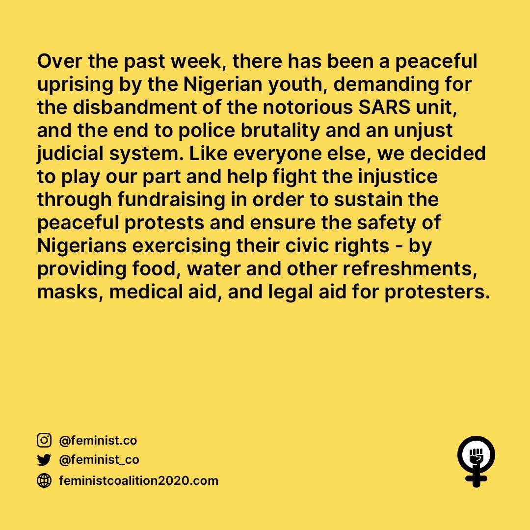 A statement from the Feminist Coalition  #EndSARS  https://feministcoalition2020.com/progress-report-oct-15/