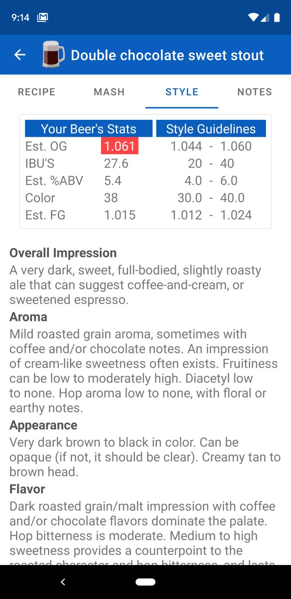 worthomebrew's tweet photo. All the Style calculations are working correctly. Next I'll be working on the Mash calculations. https://t.co/Uo2nHdYX9l