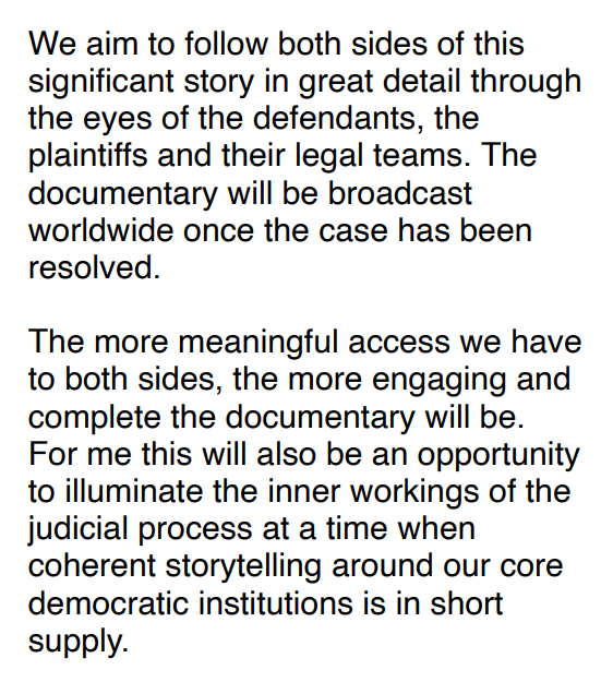 For LN:2, Dan alleges it is "about current events taking place partly in public view...an unfolding narrative with multiple points of view. There are multiple parties involved...plaintiffs, defendants, and the Court"He states it will premiere after the cases have concluded.