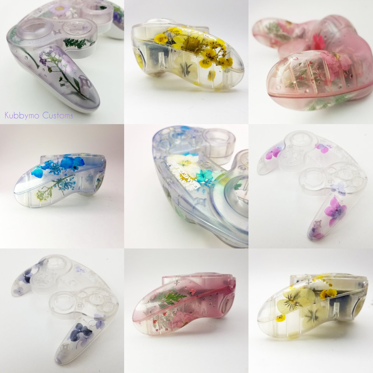 Kubbymo's tweet photo. 🚨 GIVEAWAY 🚨
I will be giving away one floral clear controller similar to those featured below. 

HOW TO ENTER:
♥️Like
🔄Retweet
✅follow
💛Tag one friend!

🌼DETAILS🌼
YOU CHOOSE the color
Top 3rd party, bottom OEM + matching buttons by me!!!

Ends NOV 4TH!!!!

GL;HF! https://t.co/E8pYNxJy4c