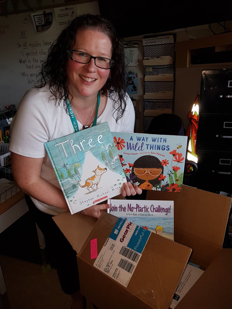 ElliotLibrary's tweet image. We were VERY excited to get our boxes today (one more tomorrow)! We had to hide them from the rest of the staff until we had a chance to unbox!  Thank you for all of the beautiful books and resources @AdrienneGear  from the Crofton Elementary staff and students. @becky_greenhow