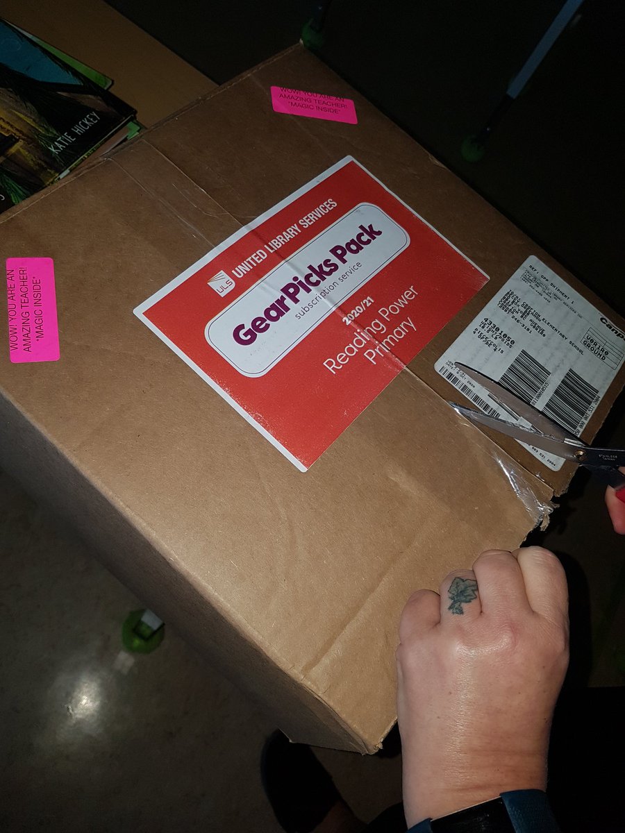 ElliotLibrary's tweet image. We were VERY excited to get our boxes today (one more tomorrow)! We had to hide them from the rest of the staff until we had a chance to unbox!  Thank you for all of the beautiful books and resources @AdrienneGear  from the Crofton Elementary staff and students. @becky_greenhow