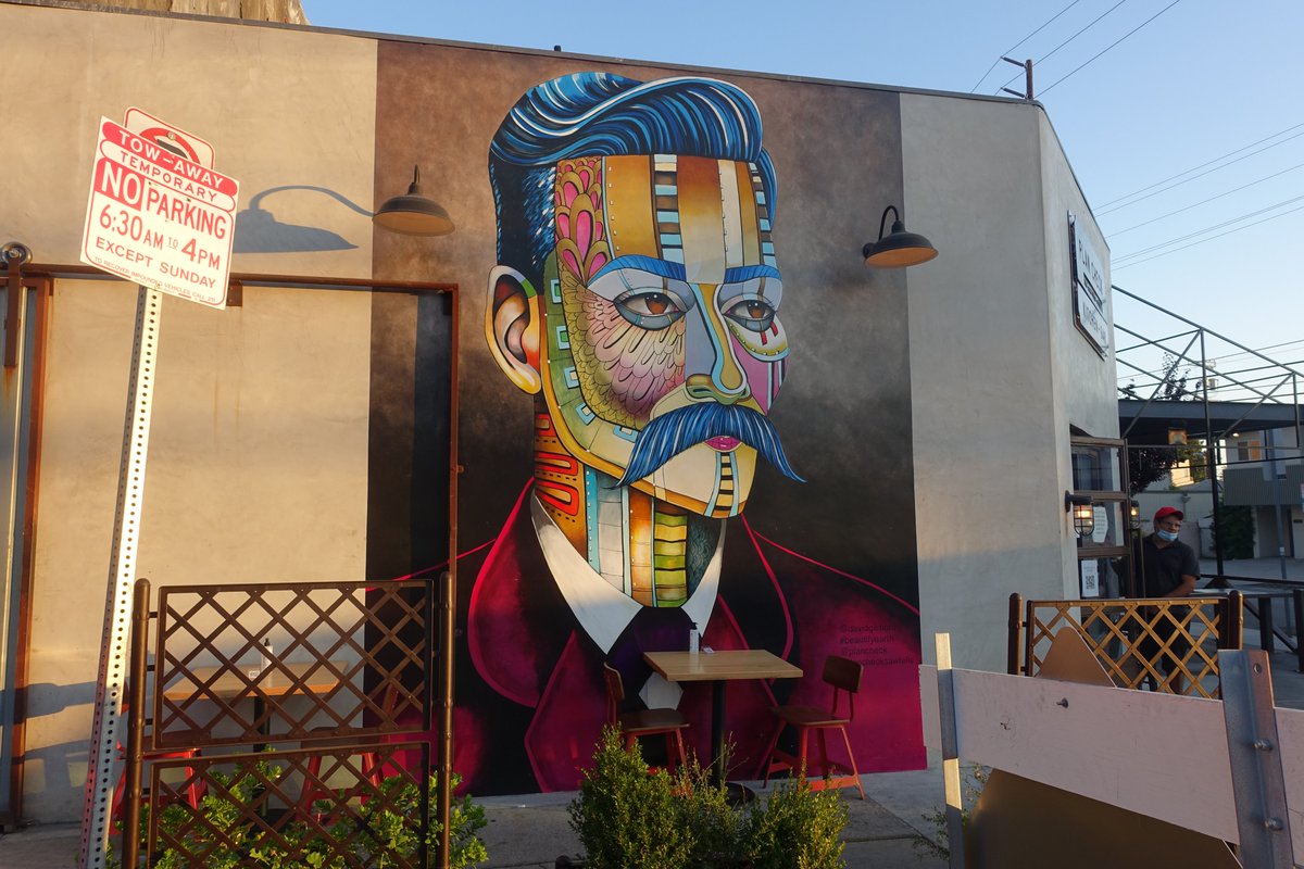 On a restaurant wall in 'Little Tokyo' district West Los Angeles, California.#streetart #graffitiart #mural #streetartistry #streetartlovers #art #drivebyla