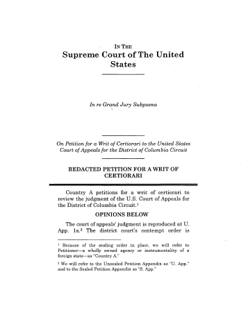 One more note on the mystery grand jury subpoena case court record: As this moved from trial court to appeals, the company (bank) became more interchangeable in court docs with its owner, "Country A," which we've now reported is Egypt.