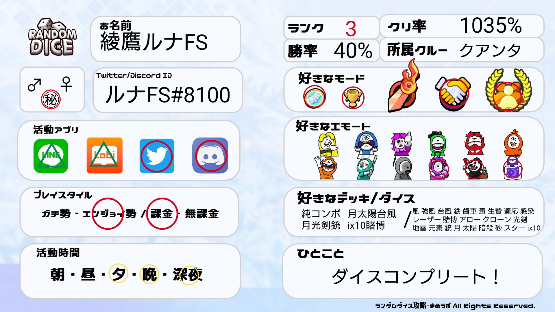 ルナ F S 犬属 更新しましたー ランダムダイス ランダムダイス履歴書 T Co Faxzlrrqi9 Twitter