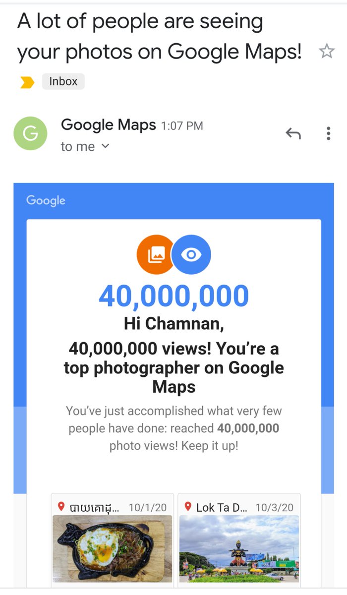 Reach another milestone for my πΌοΈphotos contribution on @googlemaps π!
#LocalGuidesConnect #Photos #OnGoogleMaps https://t.co/vaKKCwuMdg