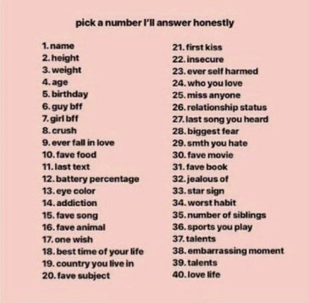 i’m bored pick a number + i’ll answer