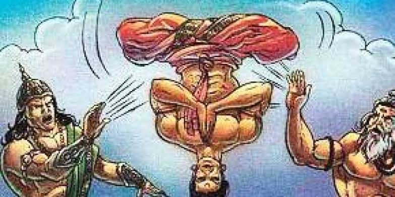 There was a king Satyavrata who tried to enter Swarga Lok with his mortal body but failed. Rishi Vishwamitra decided to help him as once Satyavrat had saved Vishwamitra’s family in a severe famine by offering food. As Satyavrata fell from sky, Vishwamitra stopped him mid-air.