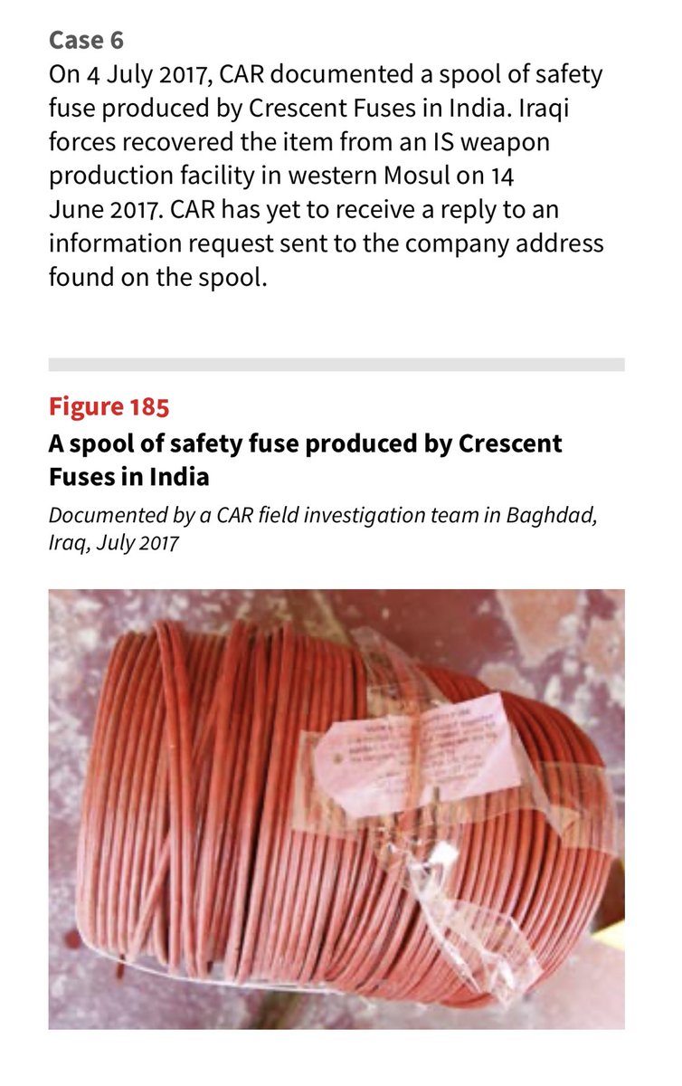 On 4 July17, CAR documented a spool of safety fuse produced by Crescent Fuses in India.Iraqi forces recovered the item from an IS weapon prod facility in western Mosul on 14 June17.Notice similar spool of safety fuse recovered from suspected BLA hideouts in Balochistan./20