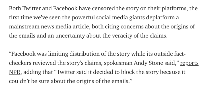 Mainstream media and social media platforms are actively blacking out an October surprise published by The New York Post which purports to show “smoking gun” emails from the laptop of Hunter Biden, son of Democratic nominee Joe Biden.