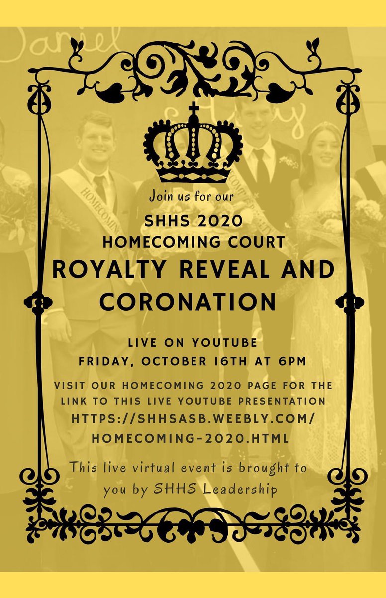 SH_BandandGuard's tweet image. We will be streaming live on YouTube channel youtube.com/channel/UCDG8Z… at 6pm.

Our court members will gather with their "pods" this night as we introduce each one of them, ask them some questions, and deliver the crowns to the winners.

This video will be available after.