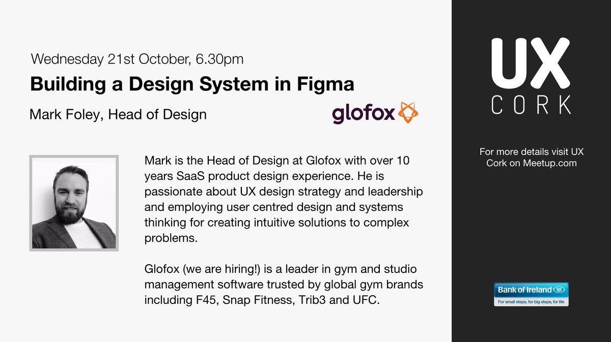 Next week we are excited to hear from Mark Foley, Head of Design at <a href="/weareglofox/">ABC Glofox</a> who will be talking about how the Product Design team collaborate using Figma, sign up here meetup.com/UX-Cork-Group/…