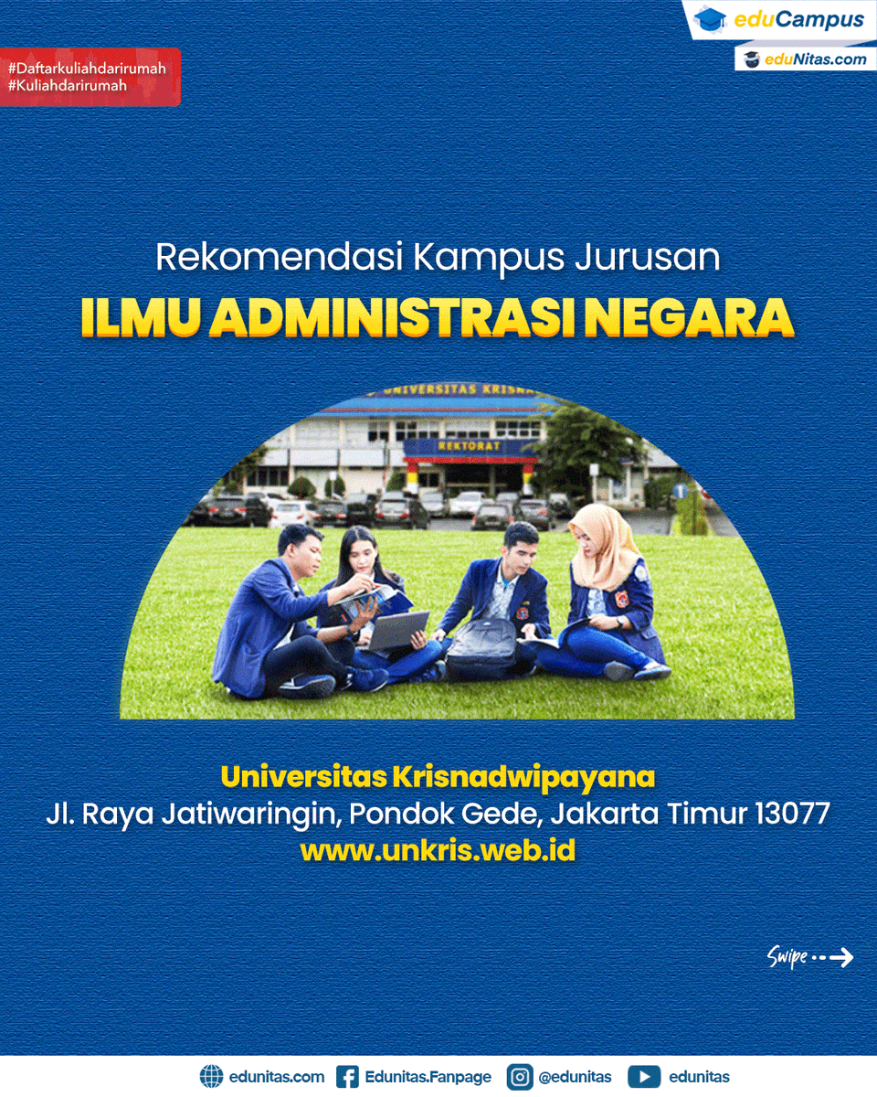edunitas's tweet photo. Yuk daftar di kampus terbaik dengan Jurusan S1 Ilmu Administrasi Negara :
β’ Universitas Krisnadwipayana :
1. https://t.co/bAyfBIcfz2
2. https://t.co/FsuixHkYp7
3. https://t.co/ad8tz1IeF1
@jokowi @pusdatin_dikbud #UNKRIS #jurusanpopuler #pendidikan #Kemdikbud #beritasekolah https://t.co/mgYeJ36iym