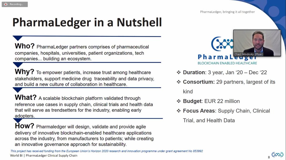 PharmaLedger's tweet photo. Our #digitaltransformationforum presentation on Use of Blockchain in Clinical Supply:
1. Why #blockchain & #supplychain = match made in heaven
2. Advantages of starting from clinical supply chain
3. Value proposition & challenges
4. #Consortia driving standardization & adoption https://t.co/ZYJfCHW8g3