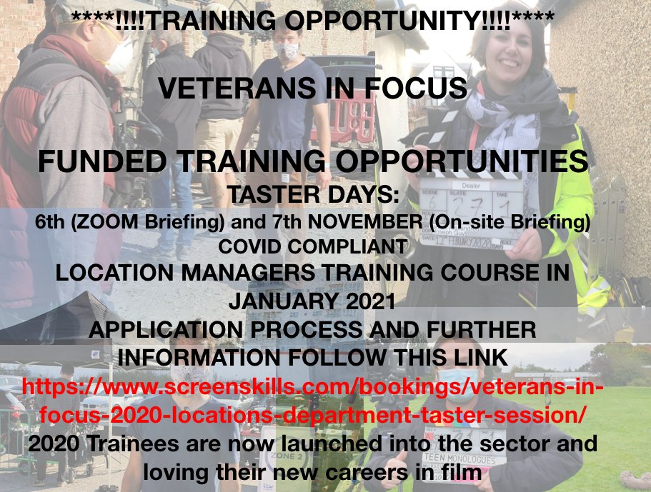 Great to be able to announce the green light on the next round of #VeteransInFocus training opportunities. Huge thanks to our partners @ScreenSkillsUK <a href="/NFTSFilmTV/">National Film and Television School</a> and our supporters <a href="/CarnivalFilm/">Carnival Films</a>. For those interested follow this link screenskills.com/bookings/veter…