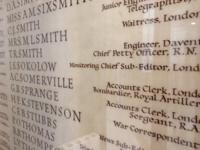 The blast killed 7 people in BH, including four from the London office of  @BBCMonitoring (whose main operations were at Wood Norton, near Evesham):Mrs C.M. NobleMrs E.R. Ross-ShearerMiss A.M. SixsmithJ.S. SokolowTheir names are on the Roll of Honour in the BH foyer.  #OTD 2/4