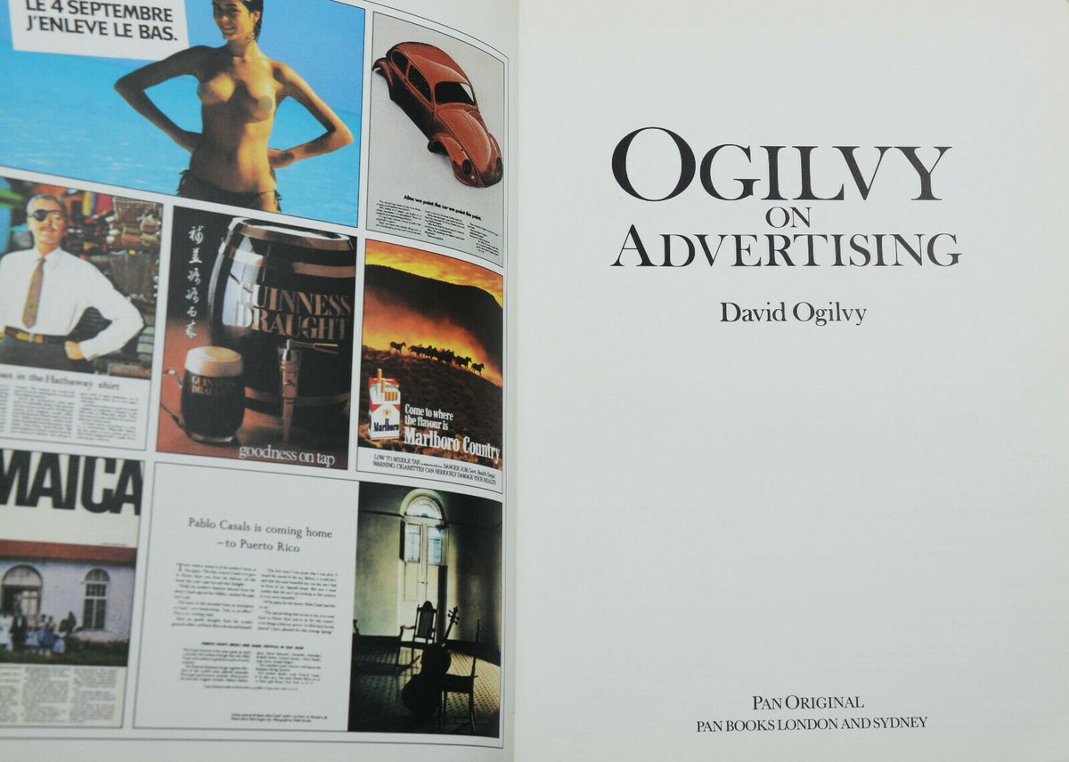 “Ogilvy on Advertising” is one of the most influential advertising books ever. Below is a thread with 20 of the most interesting ideas from the book.