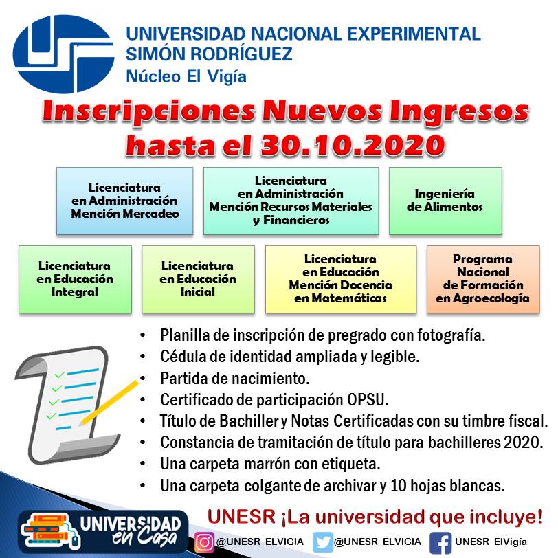 UnesrE's tweet photo. Llamado a los bachilleres y población flotante a inscribirse en nuestros programas o carreras #UnesrLaUniversidadQueIncluye #LaVerdadDeVenezuela https://t.co/lqvRdhQh9N