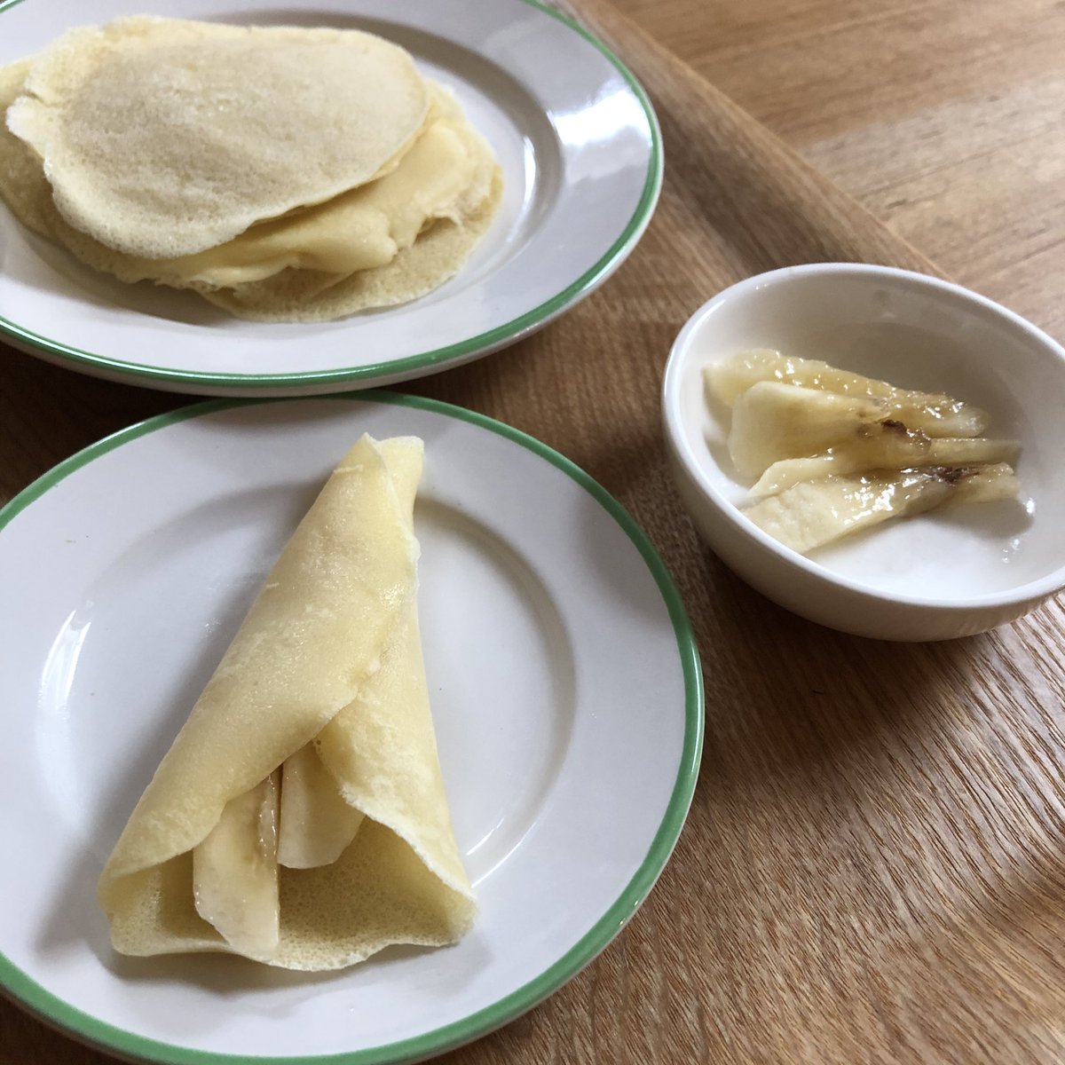 よりくにようこ 隠れ家マクロビキッチン 保育園朝のおやつ クレープ バナナを切っておいて 子供達がクレープに巻いて食べる クレープだけを食べるのが好きな子もいるんだよね マクロビ保育園 Live812