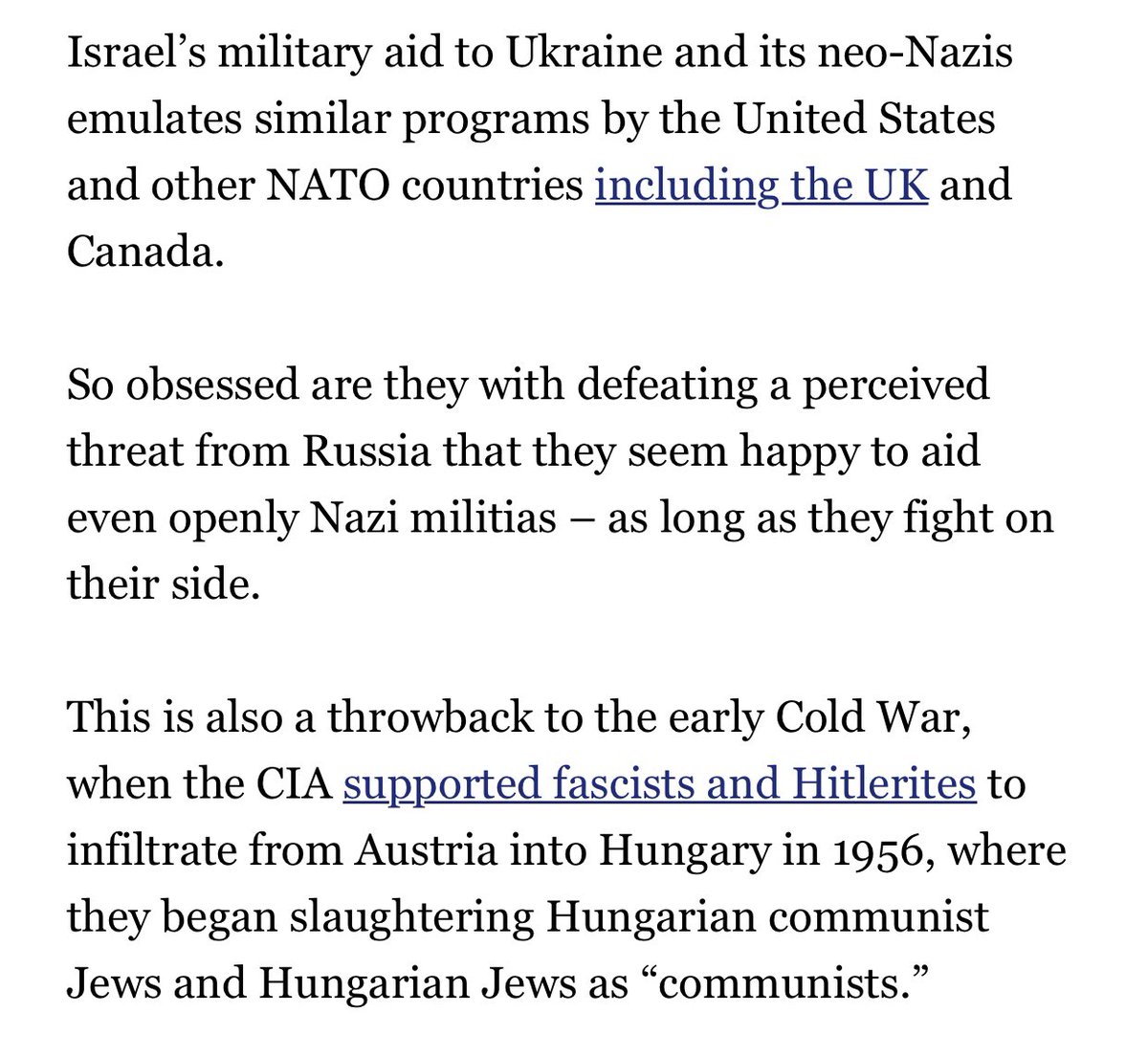 This was a long time coming. The U.S, Israel and Western governments knowingly abetted in training & arming Neo-Nazis in Ukraine. Source:  https://electronicintifada.net/content/israel-arming-neo-nazis-ukraine/24876