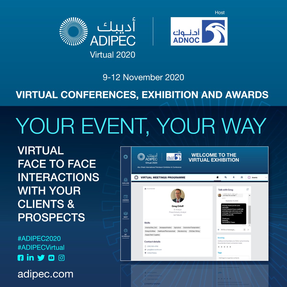 ADIPECOfficial's tweet photo. Book your virtual stand to connect with thousands of oil &amp; gas trade professionals from around the world: https://t.co/KijD7xwlG1

#ADIPEC2020 #ADIPECVirtual #ADIPECVirtualStrategicConference #ADIPECVirtualTechnicalConference #YourEventYourWay #OilandGas #Energy #ADNOC https://t.co/L4VSB7Bvsd
