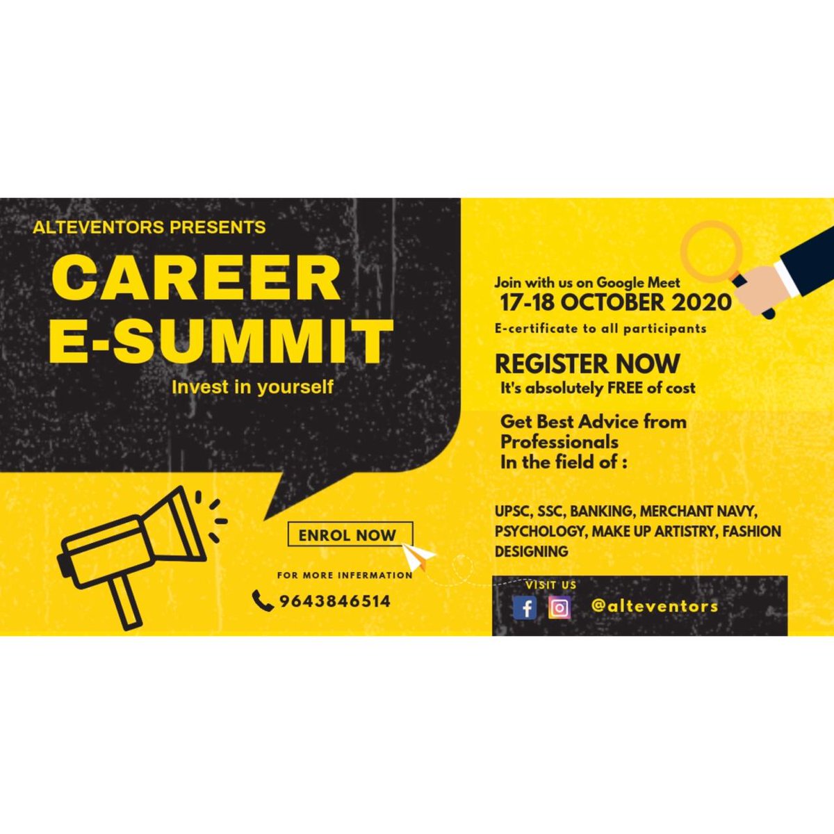 Akanksh_sinha_'s tweet photo. Hey Guys!
Join this FREE Live Career Talk with certified coaches.
Every Participant Will Get Free Certificate.
                   Enrol Now
https://t.co/X605UiRbNH
Note : we will allow only 100 user in each session. So Hurry Now!!
#CareerOpportunities #career #webinar #SSC #UPSC https://t.co/ULxBej0ztx