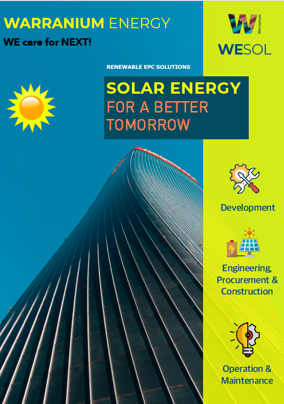 WarraniumSolar's tweet photo. WE Sol is a leading EPC company providing complete turnkey solar power solutions for utility-scale PV projects. We offer both full EPC scope including panel supply, as well as EPC for the balance of the system according to the client's needs
@WarraniumSolar #WESol https://t.co/7kQUKDeMFr