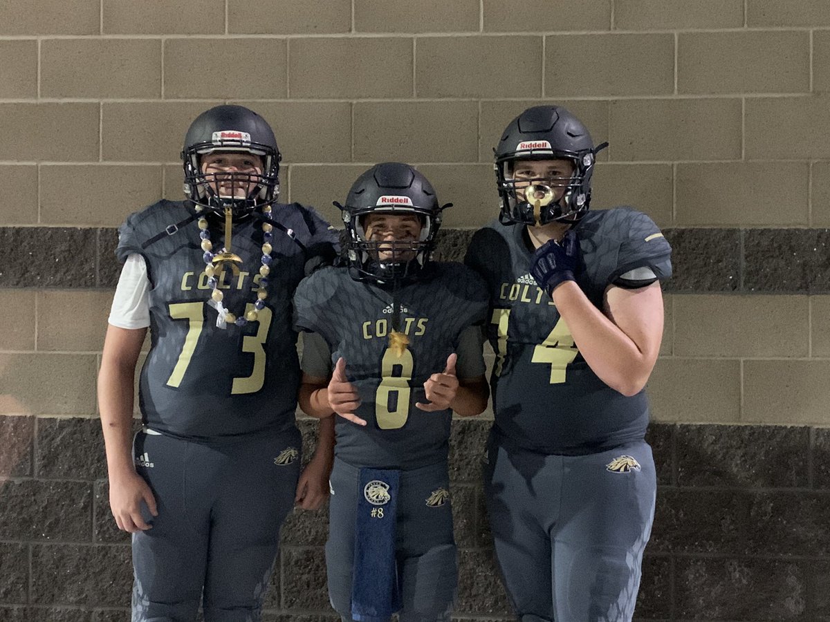 Great “ W” tonight  🗣🗣 2 all my teammates &amp; the offensive line aka CQBPS (Colts QB Protection Services) for going GATA . In pic my two OT’s <a href="/CamdenJury/">Camden Jury 6'7" 315 OL</a> Aidan Tabish <a href="/CasteelFootball/">Casteel Football</a> <a href="/CJVarela79/">CJ Varela</a> <a href="/JUSTCHILLY/">Just Chilly</a>
