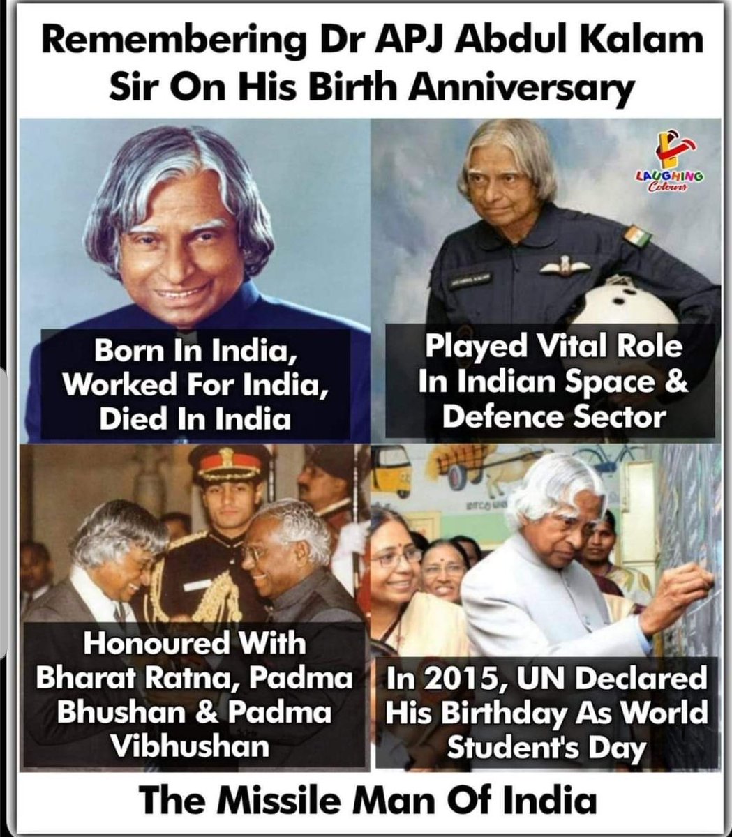 APStudentsVoice's tweet photo. Students Community Remembers
Dr APJ Abdul Kalam On his Birth Anniversary.

An Inspiration to the Crores n Crores Of #Students and #Youth. His Words and Saying Always Inspires us.

#APJABDULKALAMBIRTHDAY Was Declared as the #WorldStudentsDay

#DrAPJAbdulKalam #apjabdulkalam https://t.co/R5fxhQYyWa