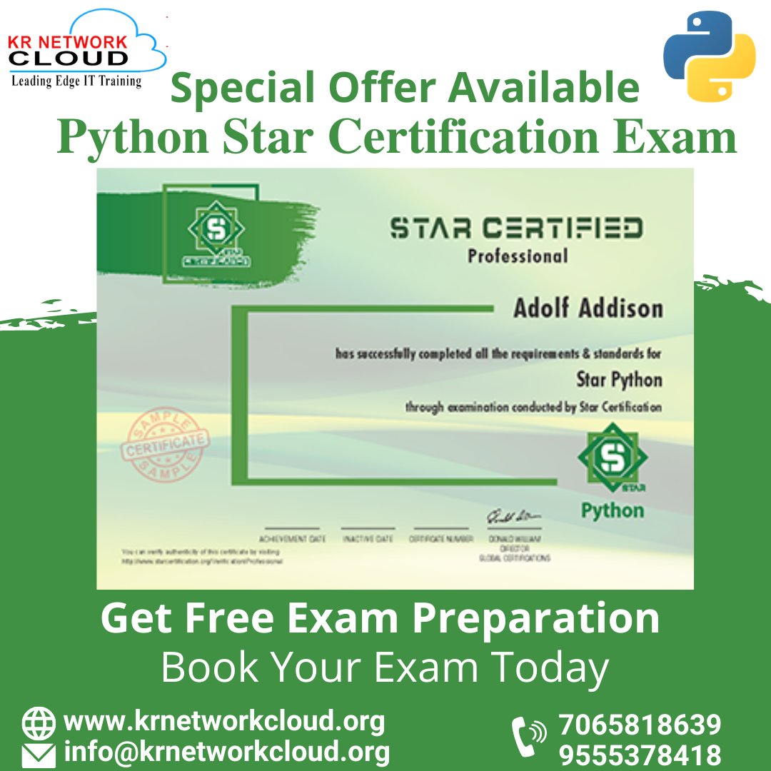 KRNetworkCloud1's tweet photo. Python Star Certification Exam  
Book Your Exam Today 
7065818639 | 9555378418 
info@krnetworkcloud.org
https://t.co/uccswcXJ46
.
.
#KRNetworkCloud #Python #PythonStarCertification #Certification #PythonTraining #PythonOnlineTraining #SpecialOffer #PythonExam #StarCertification https://t.co/Tih2WyK3oz