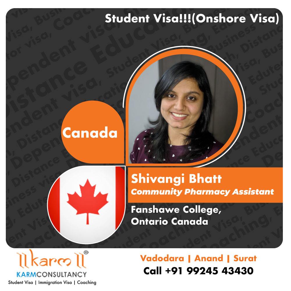 KarmConsultancy's tweet photo. Congratulations Shivangi Bhatt for getting #Canada #Onshore #StudentVisa
Contact us today on 09227709285 if you or your friends would like to #StudyinCanada &amp; join our #online #IELTS
#KarmConsultancy since 2003 is Gujarat’s most trusted #VisaConsultancy in #Vadodara #Anand #Surat https://t.co/smIQl2NcGO