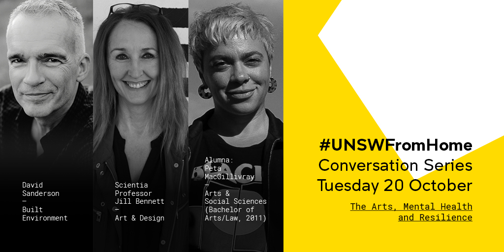 Can right brain thinking improve mental health &amp; build resilience?

Tune in on Tues, 20 Oct at 12pm for an online discussion on the role the Arts plays in providing innovative solutions to social issues, specifically #resilience &amp; #mentalhealth.

Register: unsw.to/UNSWFromHome