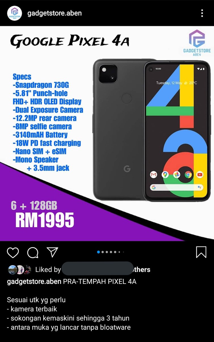 Google Pixel 4a
Ada yang berminat?
Ready stock

Hanya RM1995

COD Bayan Lepas Penang

wa.me/message/6TR76K…

#googlepixel4a
#teampixel
#teampixelmalaysia
#googlepixelmalaysia