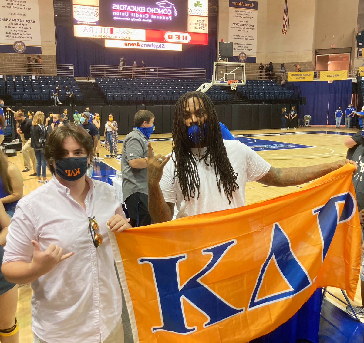 AngeloStateKDR's tweet photo. Waka Flocka came to perform at midnight madness tonight and our brother Gage got a 🔥🔥🔥 pic with him! #angelostate #ΚΔΡ #RushKDR https://t.co/MH71VTtxzY