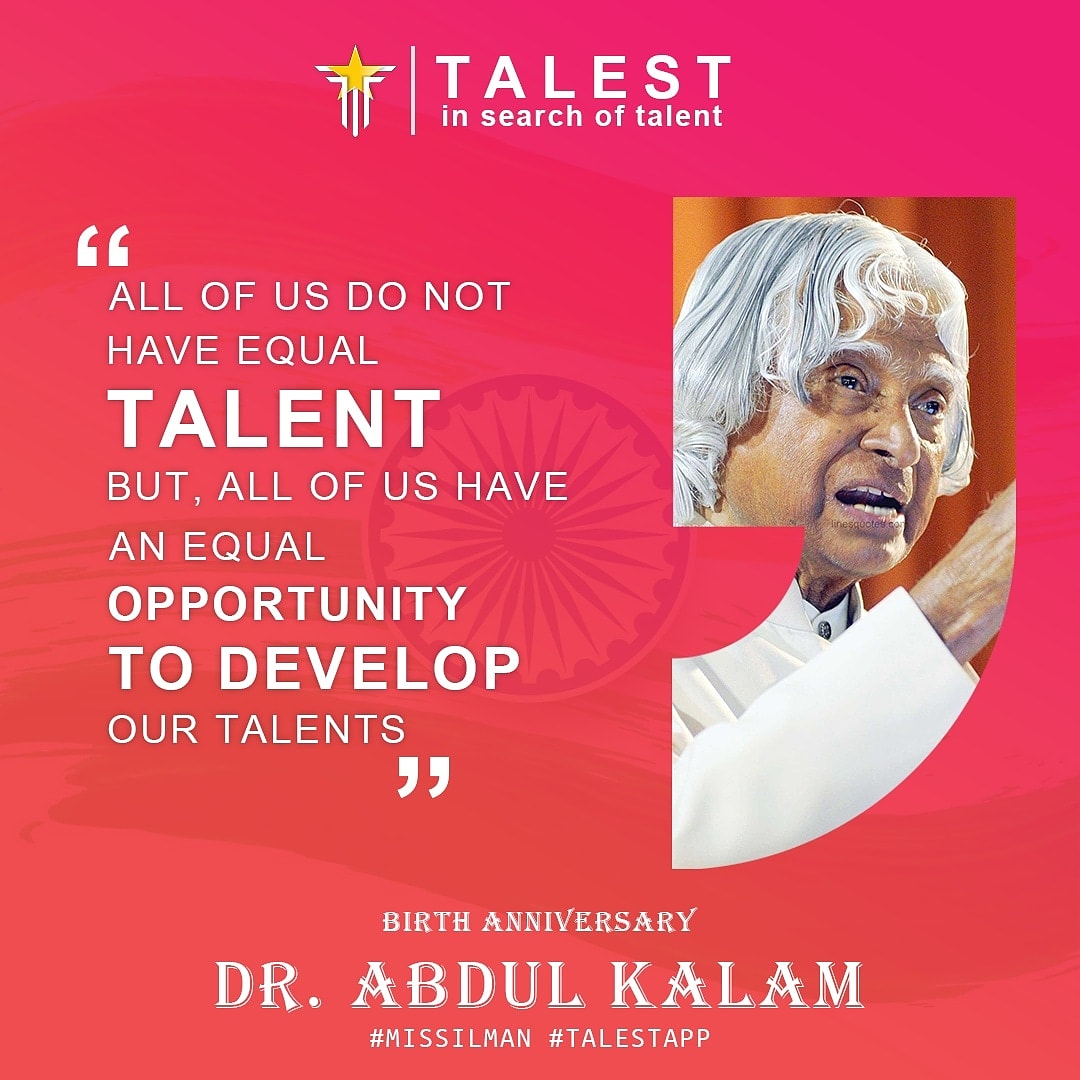 talestapp's tweet photo. “To succeed in your mission, you must have a single-minded devotion to your goal.”⁣
⁣
India's leading platform to showcase talent, enroll now &amp; grab the opportunity. Download TALEST APP now.
#talestapp #apjabdulkalam #missilman #apj #apjabdulkalamquotes #talent #Bharat #India https://t.co/uLzTULM4Jw