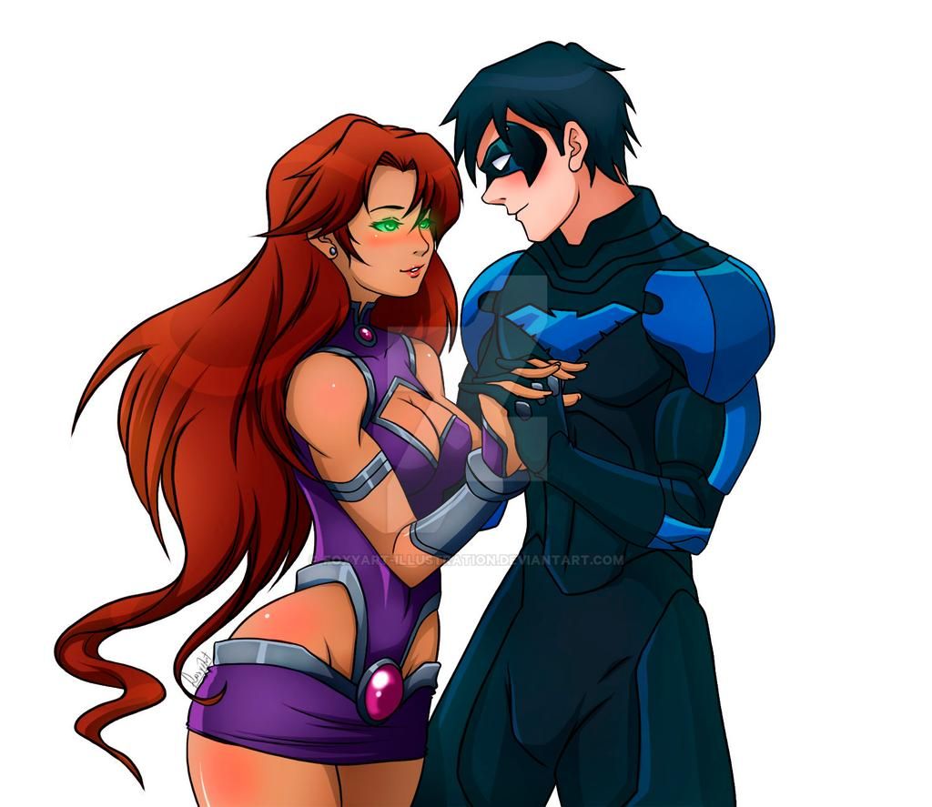 Starfire and her boyfriend Nightwing by FoxyArt #starfire #nightwing #dickg...