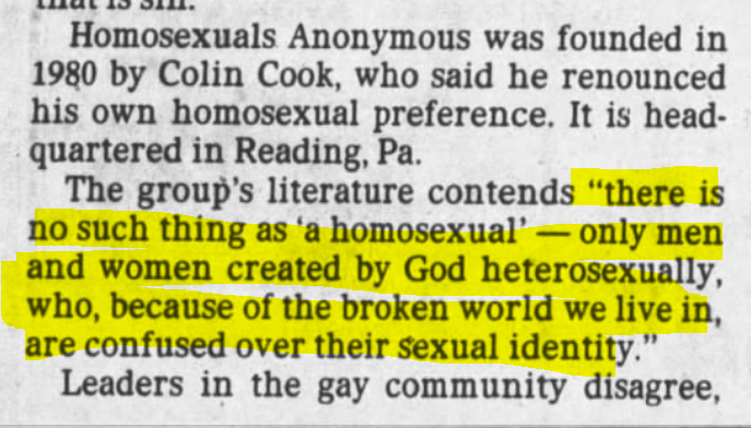 Longview News-Journal (Longview, TX) 1984-11-18"there is no such thing as 'a homosexual'"