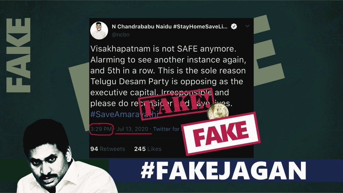 unexpected5678's tweet photo. Here is the thread with list of some of the fakes spread by YSRCP supporters and politicians.1/N 
1) About Amaravati by YSRCP MP
2)About Amaravati by sympathiser
3)They even faked a report showing it is done by IIT
4)About CBN
1/N https://t.co/XhNUp9Fefv