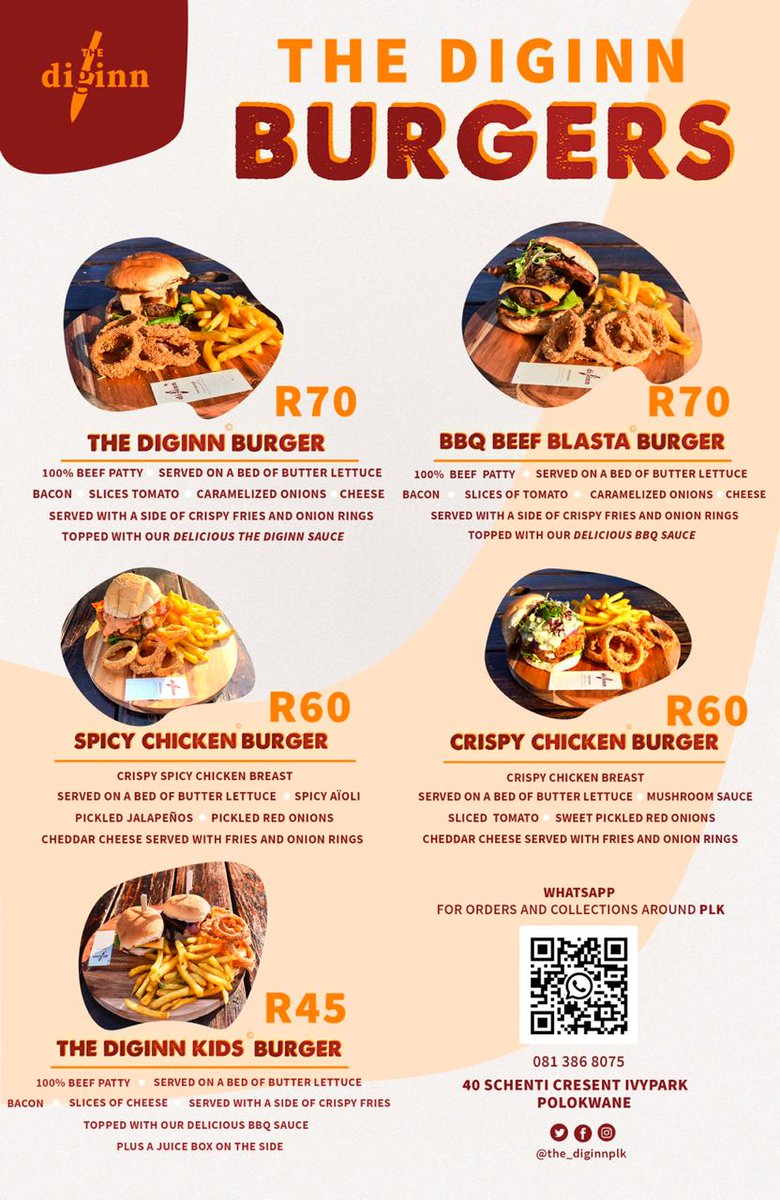 J_Rethabile's tweet photo. @sindivanzyl My sister runs @the_diginnplk. A private and corporate catering company based in Polokwane. The Diginn also functions as a fast food collection and delivery restuarant every weekend.
Whatsapp: 081 386 8075
IG: The_diginnplk
#PlugAFriend https://t.co/r6qKH36QHp