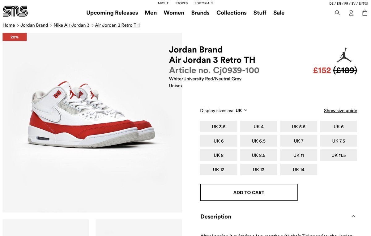 thesolesales's tweet photo. AJ3 "Tinker" University Red - Now Just £152! 💥

Link > https://t.co/vMYASMwBdl

Retail - £189
Sale - £152 https://t.co/SriizpTZ7y