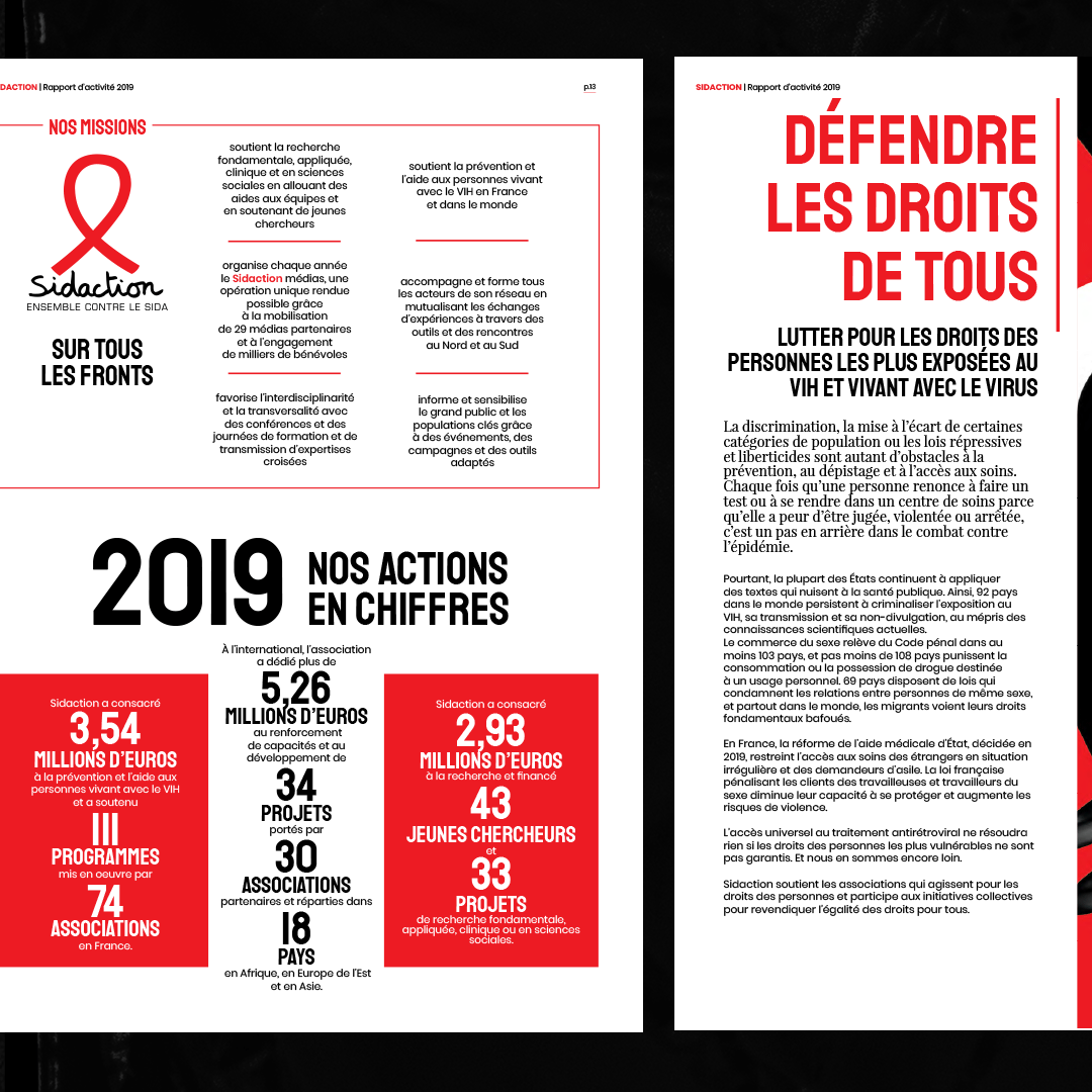 MichaelSallit's tweet photo. A few pages of the last @sidaction annual report I’ve released. 🎈‼️🔴
_
#solidarité #hiv #santé #graphicdesign #artdirection #design #visual #typography #typo #poppins #book #bookcover #editorial #branding #identity #editorialgrid #eyeondesign #aigaeyeondesign #indesign #adobe https://t.co/dgLbS1xw2L