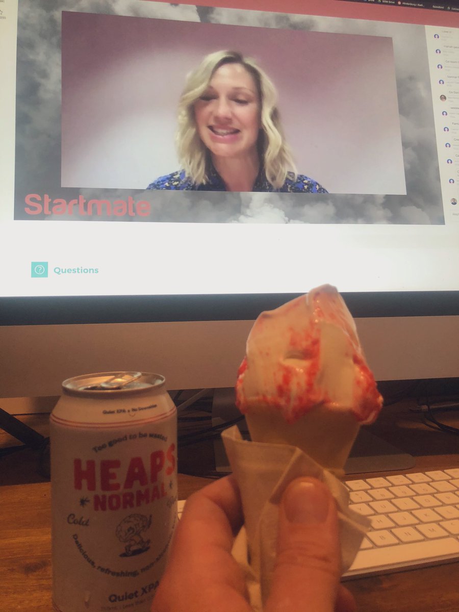Getting meta here with a Heaps Normal ready for <a href="/heapsnormal/">Andy Miller @ Heaps Normal</a> pitch at #StartmateDemoDay Thanks for the care package <a href="/startmate/">Startmate</a> and A Little Pep.

Fantastic vibe (even online + in lockdown) <a href="/laurenjcapelin/">LCap⚡️</a> <a href="/sophwith_/">Sophia Witherington</a> <a href="/batkomichael/">⚡️ Batko</a> <a href="/Sascha_Kerbert/">Sascha Kerbert</a>

And Mr Whippy rocked up ❤️